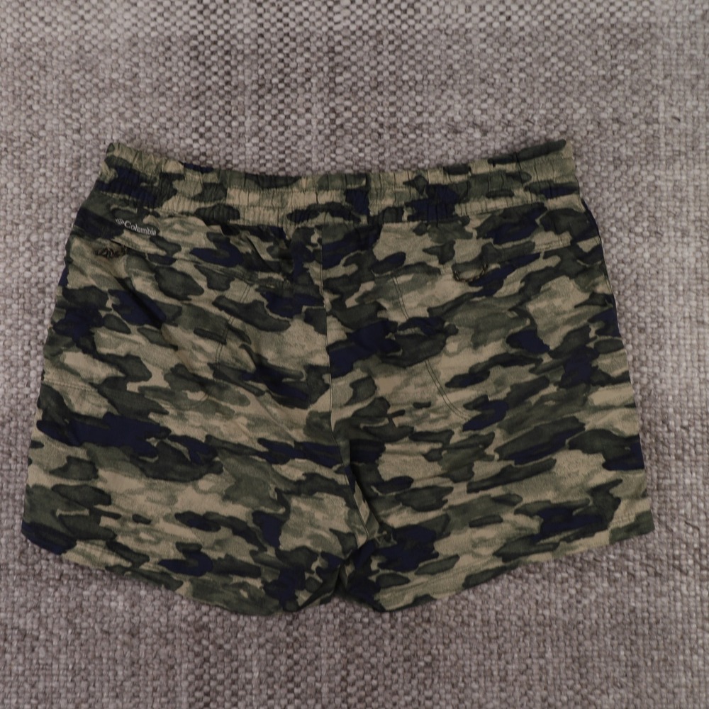 Columbia Cargo Shorts Women Large Green Camo Excellent Elastic Waist Outdoor